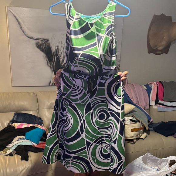 Merona Dresses & Skirts - Merona Green and Navy Blue Swirl Midi Dress